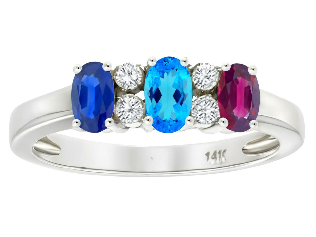 Star K™ 14kt Gold Oval 3 Birthstones 5x3mm Mothers Ring