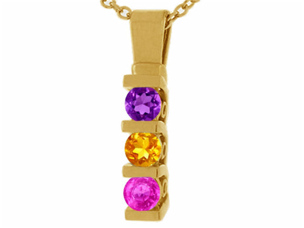 Star K™ 14kt Gold Round 3 Stone Mothers Dangling Pendant Necklace