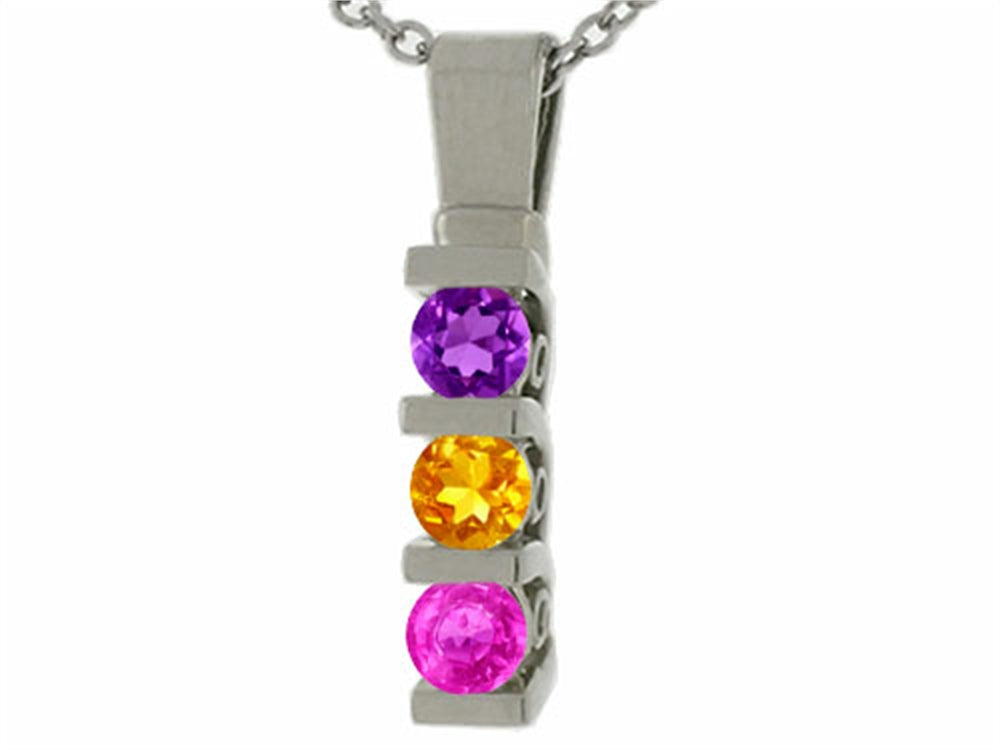 Star K™ 14kt Gold Round 3 Stone Mothers Dangling Pendant Necklace