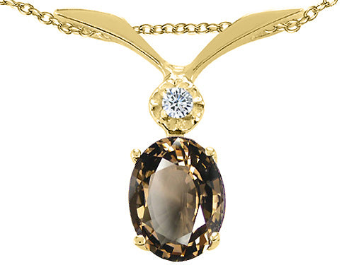 Tommaso Design™ Oval 7x5mm Genuine Smoky Quartz Pendant Necklace