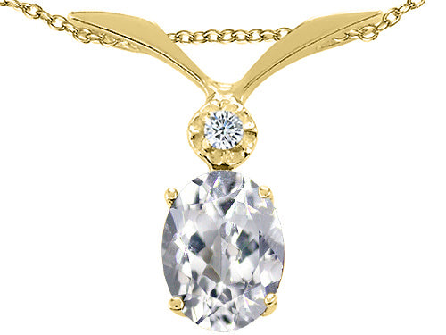 Tommaso Design™ Oval 7x5 mm Genuine White Topaz Pendant Necklace