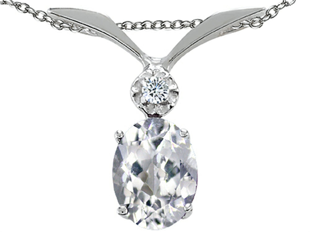 Tommaso Design™ Oval 7x5 mm Genuine White Topaz Pendant Necklace