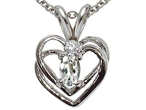Tommaso Design™ Oval 5x3 mm Genuine White Topaz Heart Pendant Necklace
