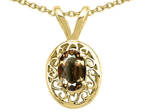 Tommaso Design™ Oval 6x4mm Genuine Smoky Quartz Pendant Necklace