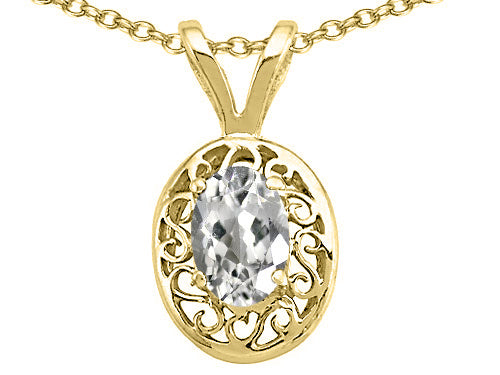 Tommaso Design™ Oval 6x4mm Genuine White Topaz Pendant Necklace