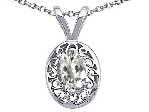 Tommaso Design™ Oval 6x4mm Genuine White Topaz Pendant Necklace