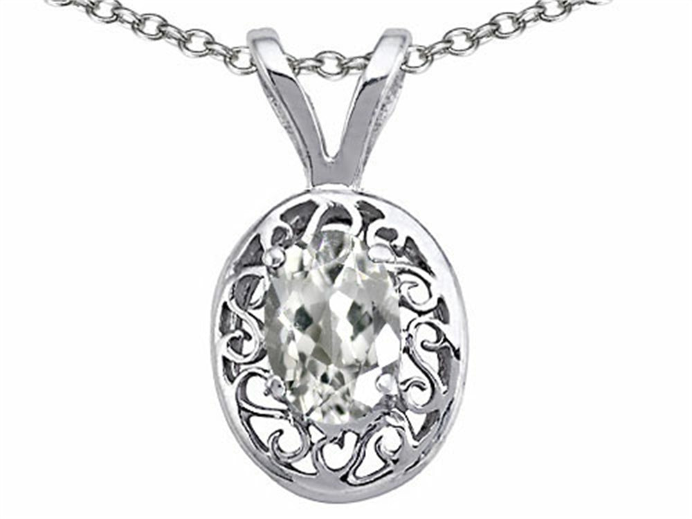 Tommaso Design™ Oval 6x4mm Genuine White Topaz Pendant Necklace