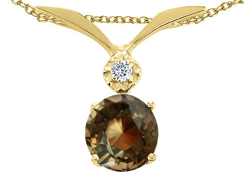 Tommaso Design™ Round 7mm Genuine Smoky Quartz Pendant Necklace