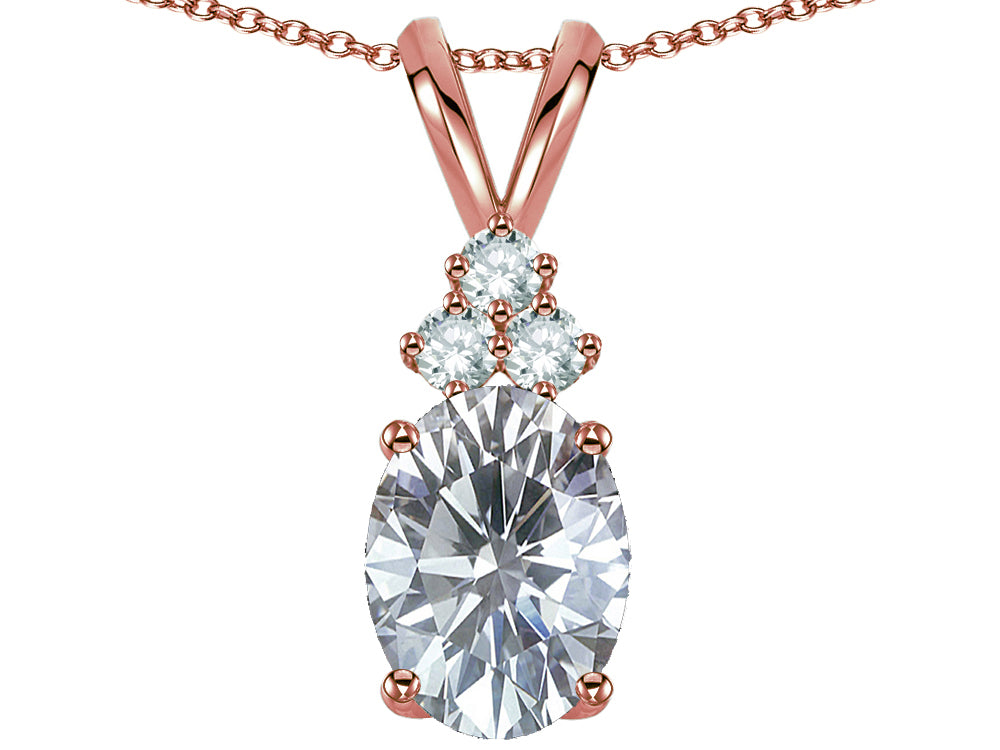 Star K™ Oval 8x6mm Genuine White Topaz Rabbit Ear Pendant Necklace
