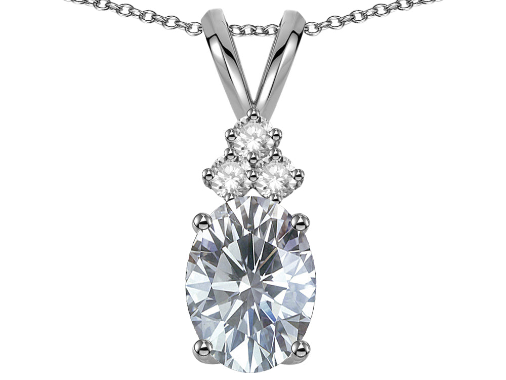 Star K™ Oval 8x6mm Genuine White Topaz Rabbit Ear Pendant Necklace