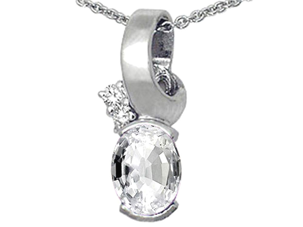 Tommaso Design™ Oval 8x6 mm Genuine White Topaz Pendant Necklace