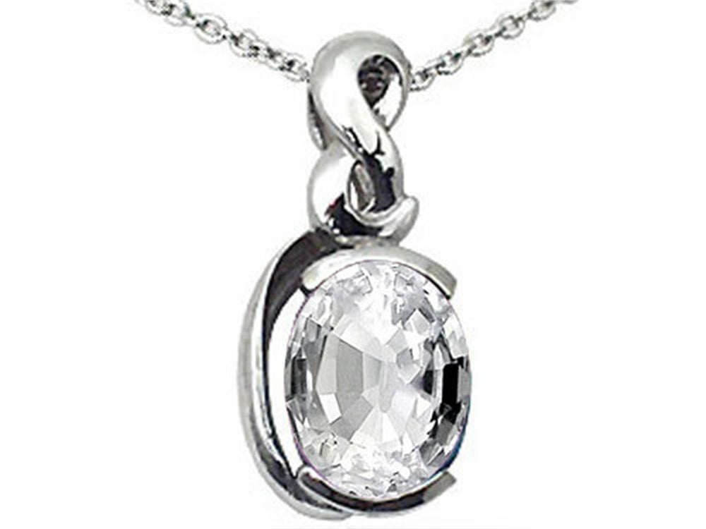 Tommaso Design™ Oval 9x7mm Genuine White Topaz Pendant Necklace