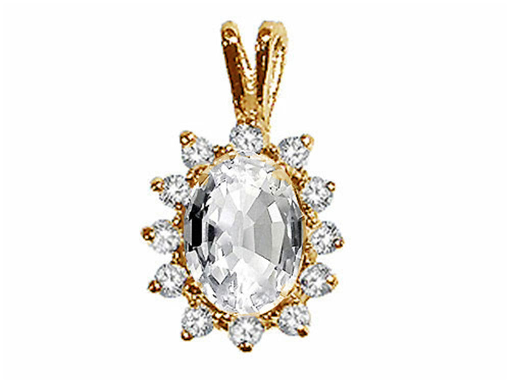 Tommaso Design™ Oval 8x6 mm Genuine White Topaz Pendant Necklace