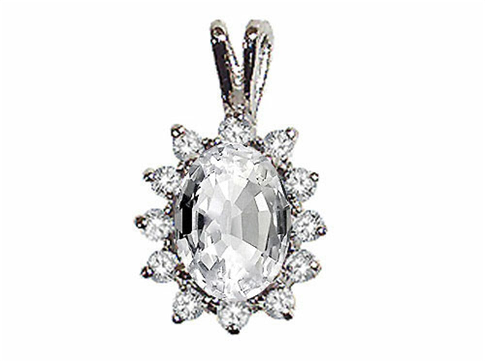 Tommaso Design™ Oval 8x6 mm Genuine White Topaz Pendant Necklace