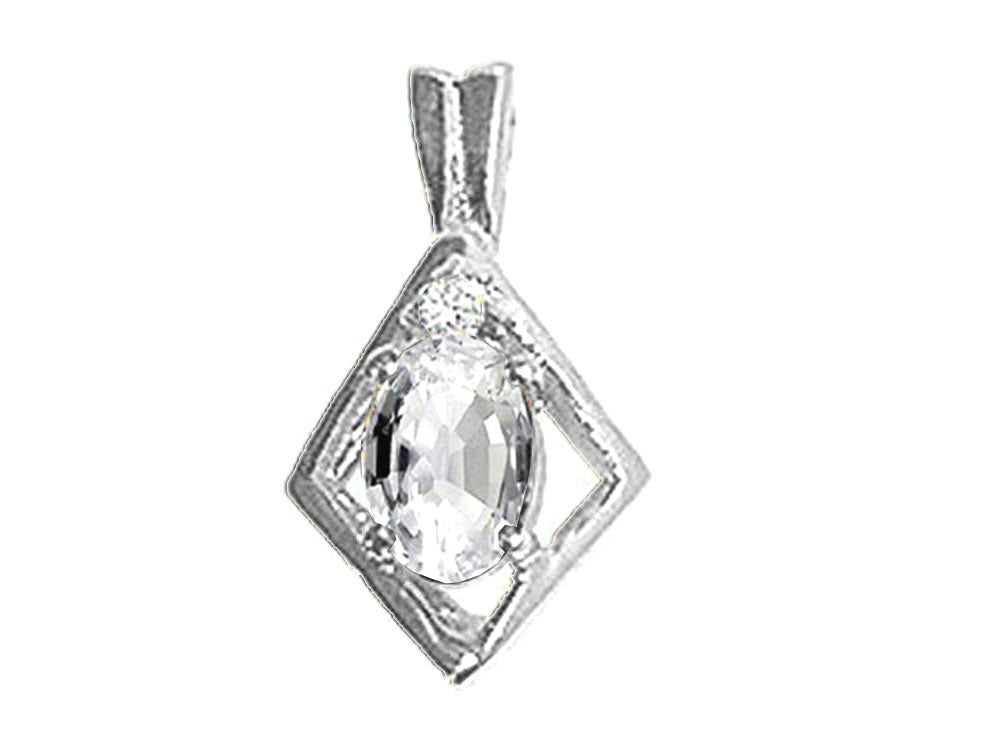Tommaso Design™ Oval 7x5mm Genuine White Topaz Pendant Necklace