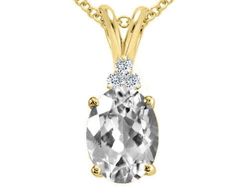 Tommaso Design™ Oval 10x8mm Genuine White Topaz Pendant Necklace