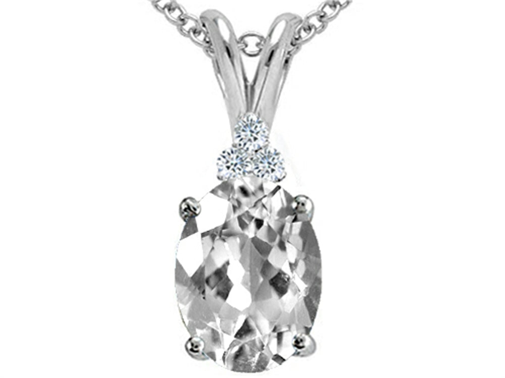 Tommaso Design™ Oval 10x8mm Genuine White Topaz Pendant Necklace
