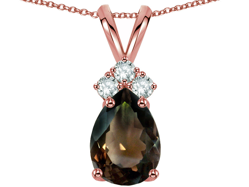 Star K™ Pear Shape 8x6mm Genuine Smoky Quartz Rabbit Ear Pendant Necklace