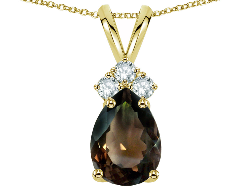Star K™ Pear Shape 8x6mm Genuine Smoky Quartz Rabbit Ear Pendant Necklace