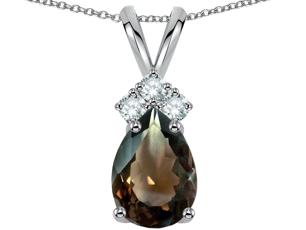 Star K™ Pear Shape 8x6mm Genuine Smoky Quartz Rabbit Ear Pendant Necklace