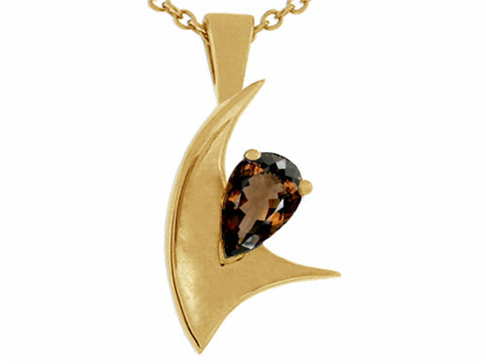 Tommaso Design™ Pear Shape 7x5mm Genuine Smoky Quartz Pendant Necklace