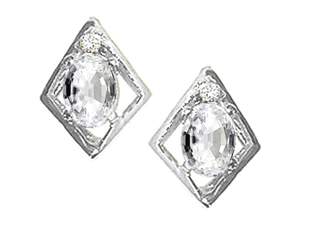 Tommaso Design™ Oval 5x3mm Genuine White Topaz Earrings