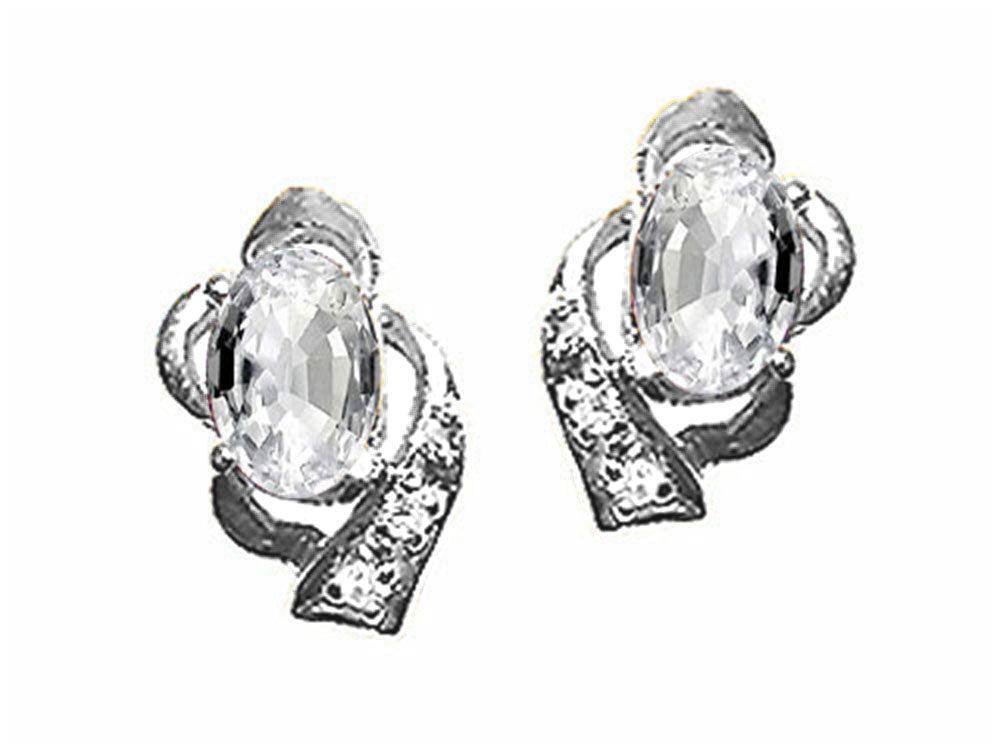 Tommaso Design™ Oval 6x4 mm Genuine White Topaz Earrings