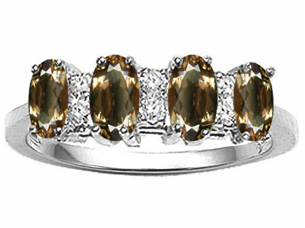 Tommaso Design™ Oval 5x3mm Genuine 4 Stone Smoky Quartz Ring