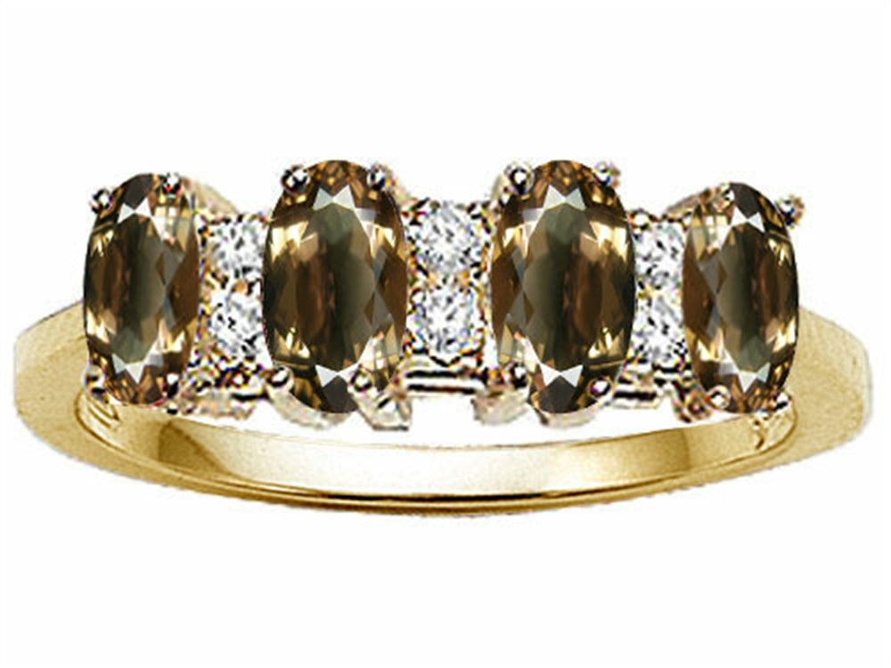 Tommaso Design™ Oval 5x3mm Genuine 4 Stone Smoky Quartz Ring