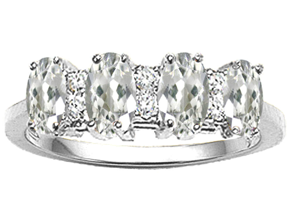 Tommaso Design™ Oval 5x3mm Genuine 4 Stone White Topaz Ring