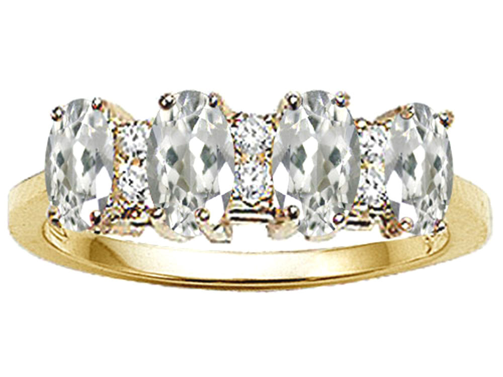 Tommaso Design™ Oval 5x3mm Genuine 4 Stone White Topaz Ring