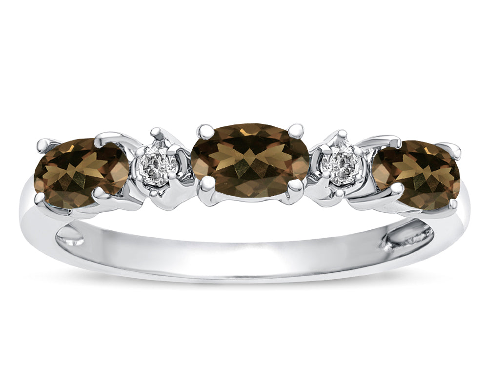 Tommaso Design™ Oval 5x3mm Genuine Smoky Quartz three stone oval band