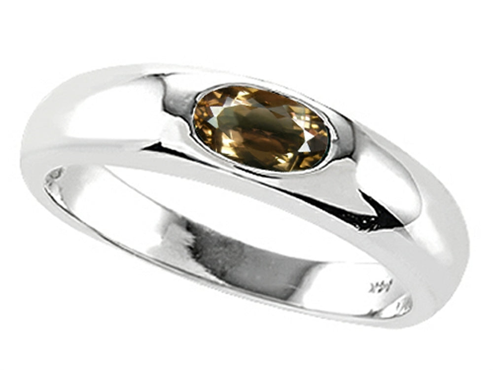 Tommaso Design™ Oval 6x4mm Genuine Smoky Quartz Birthstone Wedding Band