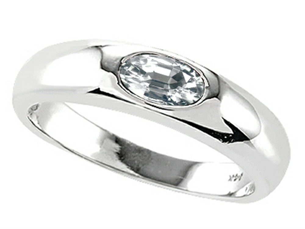 Tommaso Design™ Oval 6x4mm Genuine White Topaz Birthstone Wedding Band