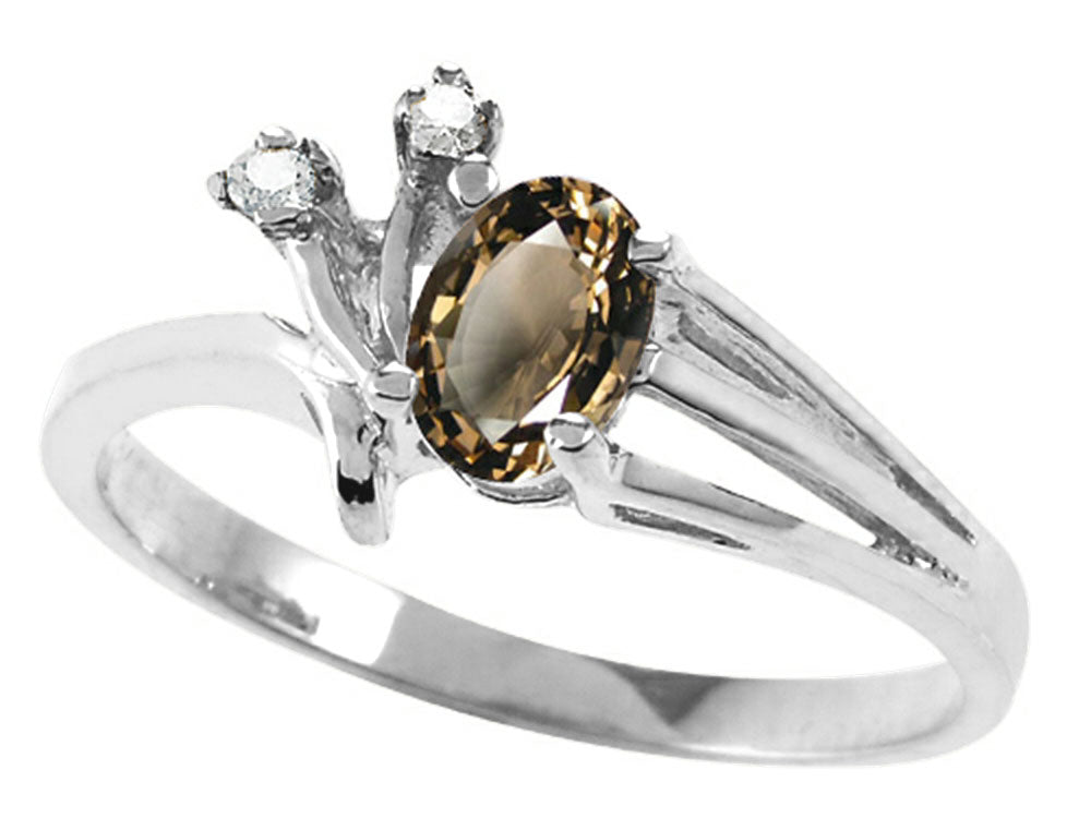 Tommaso Design™ Oval 6x4mm Genuine Smoky Quartz Ring