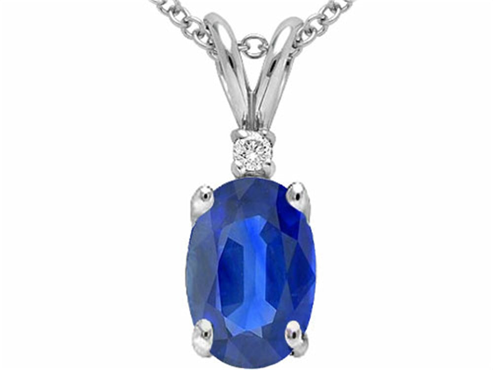 Tommaso Design™ Oval 7x5mm Genuine Sapphire Pendant Necklace