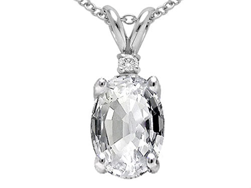 Tommaso Design™ Oval 8x6 mm Genuine White Topaz Pendant Necklace
