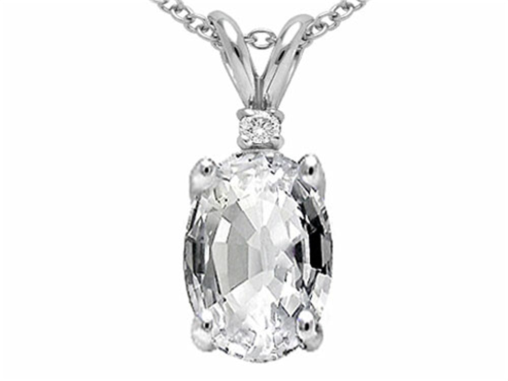 Tommaso Design™ Oval 8x6 mm Genuine White Topaz Pendant Necklace