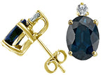 Tommaso Design™ Genuine Oval 7x5mm Sapphire and Diamonds Earrings Studs