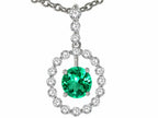 Tommaso Design™ Round 5 mm Genuine Emerald and Dimaond Pendant Necklace