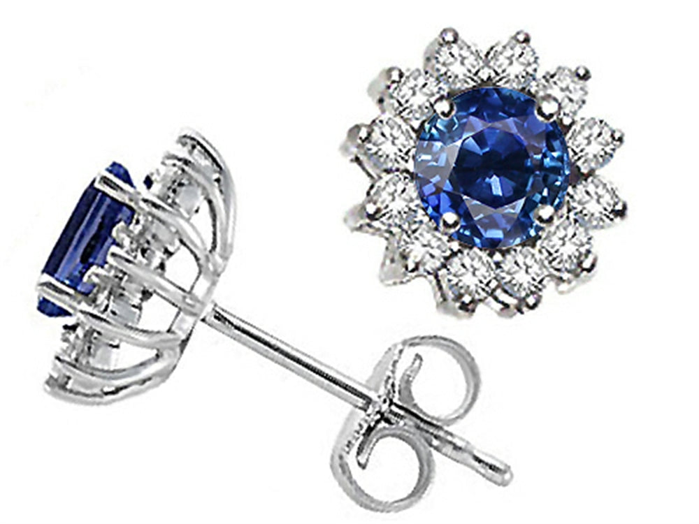 Tommaso Design™ Round 4.5mm Genuine Sapphire s Earrings Stud