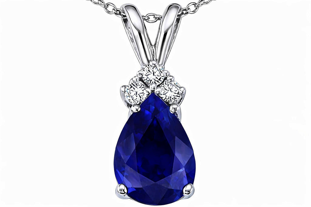 Tommaso Design™ Pear Shape 8x6mm Genuine Sapphire Pendant Necklace