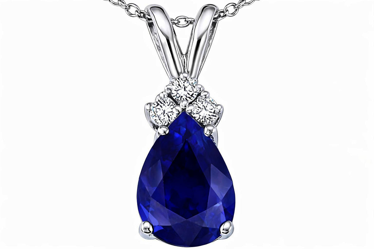 Tommaso Design™ Pear Shape 8x6mm Genuine Sapphire Pendant Necklace