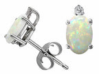 Tommaso Design™ Genuine Oval Opal and Diamond Earrings Studs