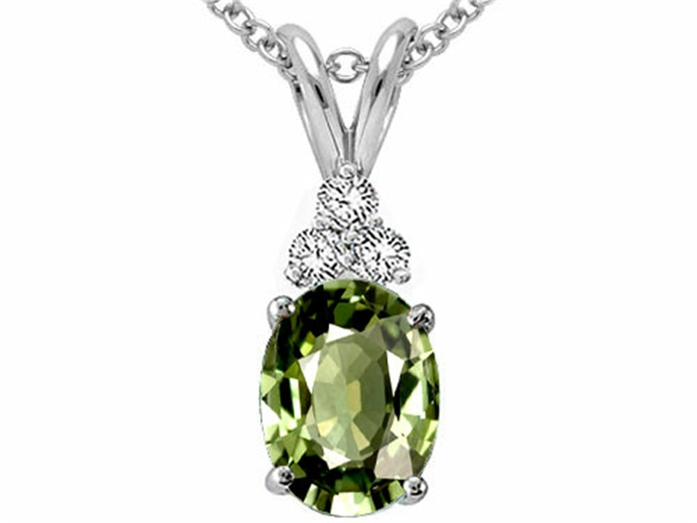 Tommaso Design™ Oval Genuine Green Sapphire Pendant Necklace
