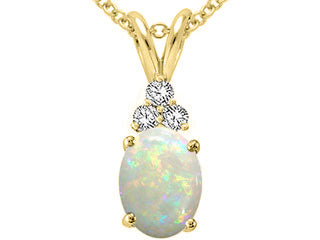 Tommaso Design™ Genuine Opal Oval 8x6 and Diamond Pendant Necklace