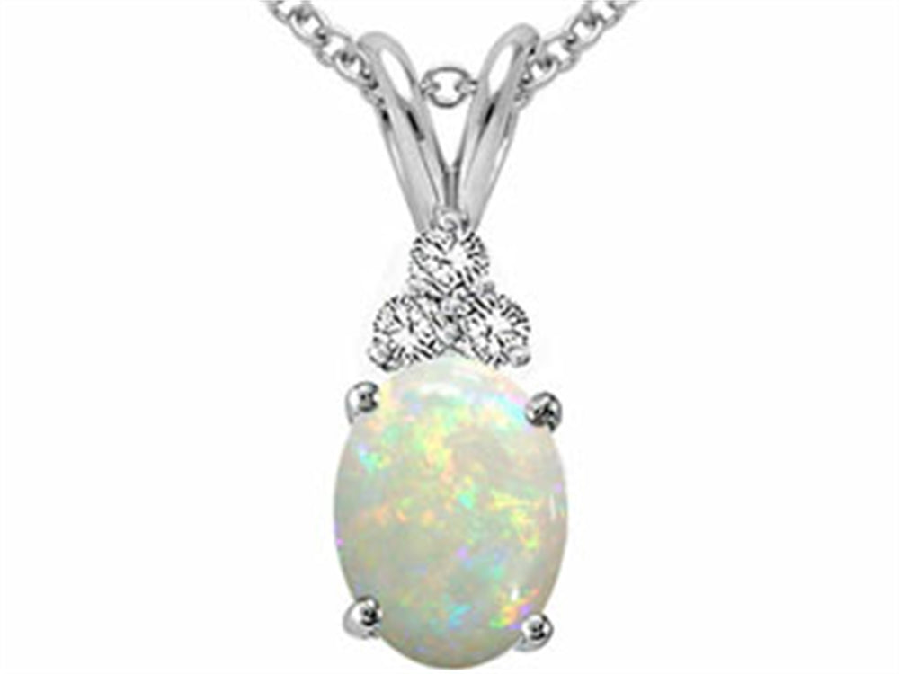 Tommaso Design™ Genuine Opal Oval 8x6 and Diamond Pendant Necklace