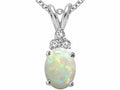 Tommaso Design™ Genuine Opal Oval 8x6 and Diamond Pendant Necklace