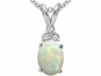 Tommaso Design™ Genuine Opal Oval 8x6 and Diamond Pendant Necklace