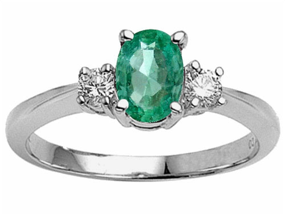 Tommaso Design™ Genuine Oval Emerald Engagement Ring